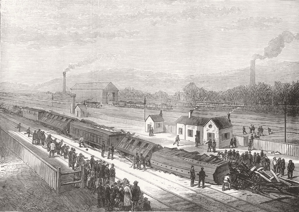 YORKS. Accident to Flying Scotchman, Heeley Station 1876 old antique print